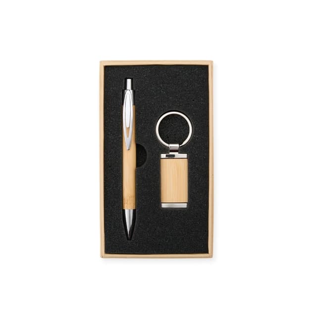 KIT CANETA E CHAVEIRO BAMBU