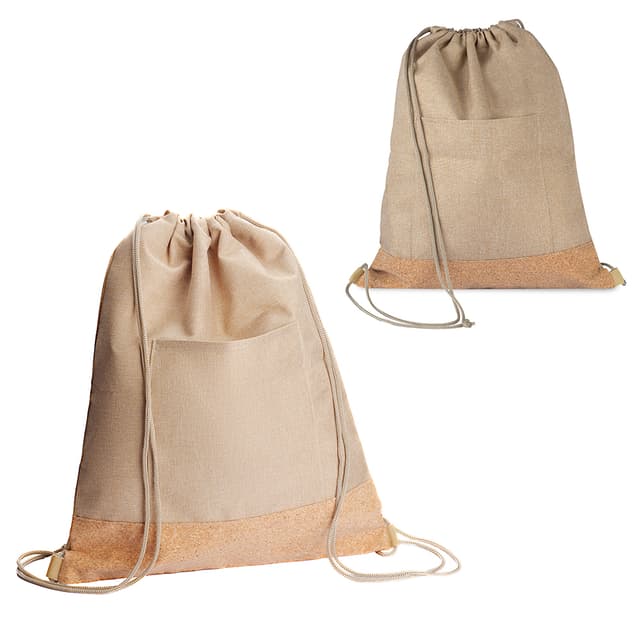 Sacola/Mochila em Poliéster 600D e Cortiça (34x38cm)