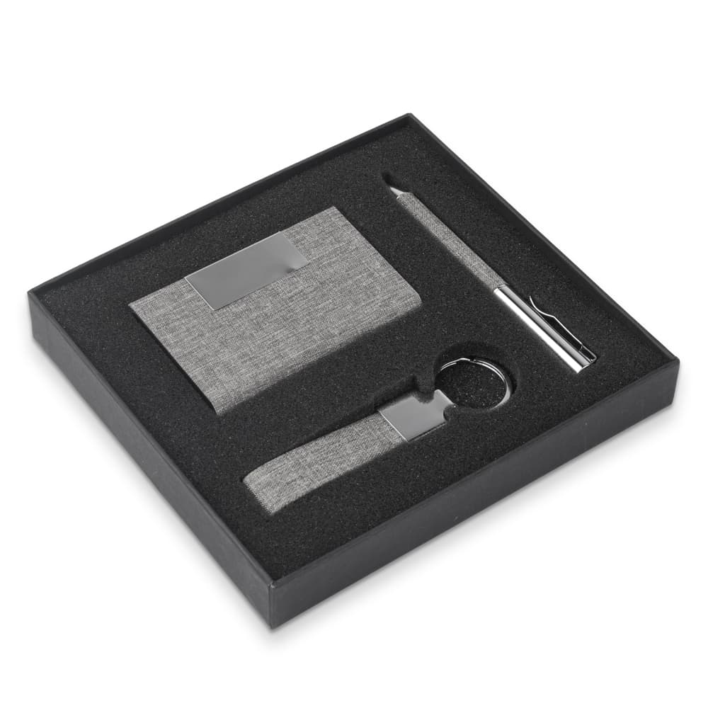 Kit Escritório Porta Cartão, Chaveiro e Caneta Metálica